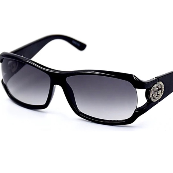 GUCCI Flawless Black Sunglasses with Overlapping Crystal Gs...